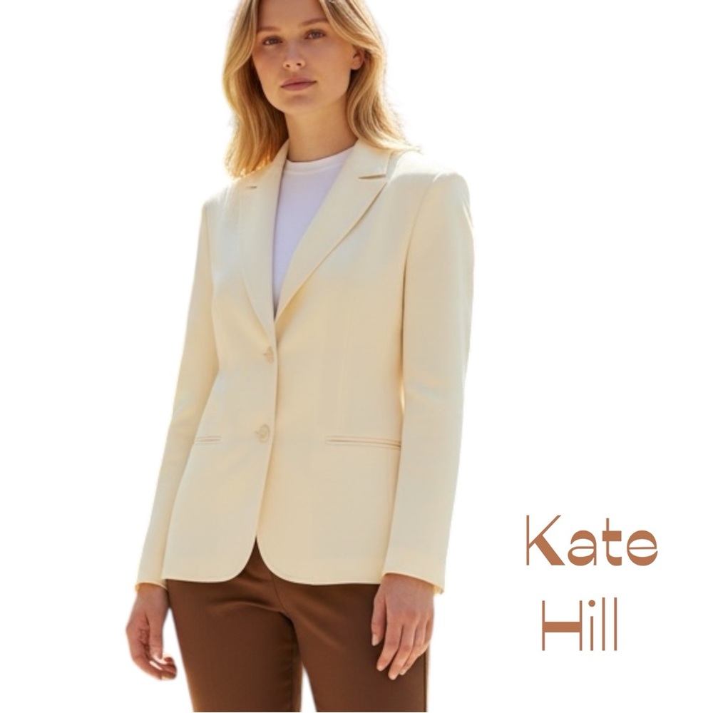 Kate Hill Cream Long Sleeve Classic Blazer NWOT Size 14